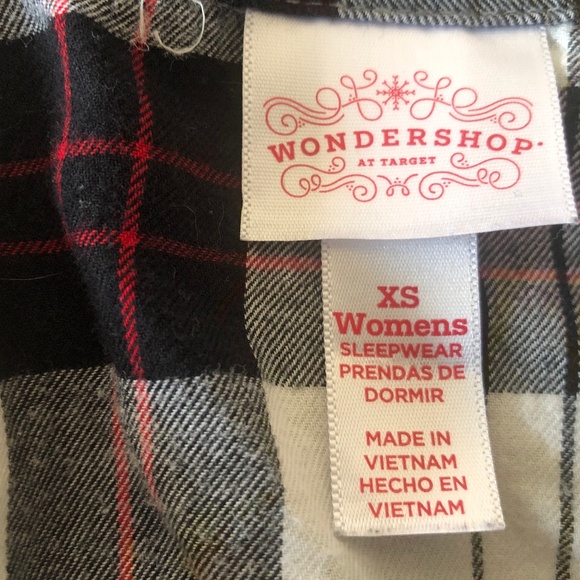 Extra Small Women's Sleep Shirt White Black Red Plaid Wondershop Long Sleeve - Picture 2 of 8